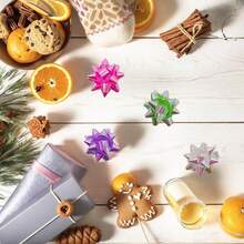 100pcs Star Gift Bows - 1.5 Inch Stick On Mini Bows For Gift Wrapping, Christmas Presents & Crafts (4 Colors: White, Gre1en, Pink, Purple) - 白紫色 - 查看 6