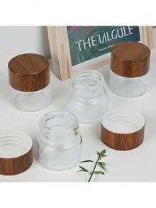 3 piezas Tarros de almacenamiento de vidrio, Organización del hogar, Almacenamiento de cocina, Recipientes, Material de vidrio, Tarros de almacenamiento de granos de café, Tapas de bambú, Botellas de vidrio transparente mini adecuadas para viajes, picnics, campamentos, Recipientes portátiles de cocina - Caqui - Ver 9