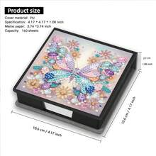 1pc DIY Diamond Art Butterfly Pattern, Asymmetrical Crystal Embedded Painting On Black Faux Leather Self-Adhesive Memo Pad Box With 160 Sheets, Ideal For Home, Office And School Supplies, Craft, Cute Stationery, Holiday Gift - View 5