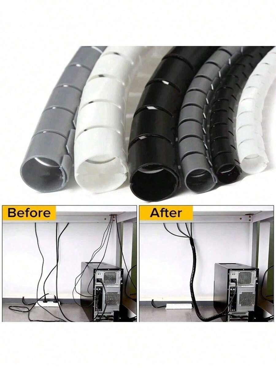 1pc 16mm X 3m Cable Organizer Strap With Clips, Open Flexible Ethernet Cable Sleeve For Desktop Or Under Desk Cable Management - View 1