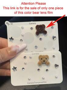 Cute 3D Bear Bling Rhinestone Pearl Protective Film Scratch Resistant Transparent Base Lens Camera Protector Compatible With IPhone 17ProMax 17Pro Camera Accessories Durable Protective Layer Camera Lens Cover - Dark Brown - View 3