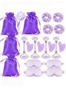 5/20pcs Facial Massage Tool Set, Includes 4 Elegant Headbands, 4 Blackout Eye Masks, 8 Heart-Shaped Massagers & Body Gua Sha Tools, Suitable For All Seasons - Multicolor - View 12