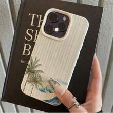 1pc TPU Material Pink Striped & 5 Palm Tree Pattern Phone Case Compatible With IPhone 17 Pro Max/17/16 Pro Max/15/13/12/11, S20 FE/A15/S24/A55, Note 11/12/13 Pro, Full Coverage Anti-Drop Soft Protective Cover - 藍色 - 查看 3