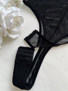 Bộ jumpsuit lưới xuyên thấu cổ chữ V sâu gợi cảm dành cho nữ, đồ lót thời trang. - màu đen - Xem 8