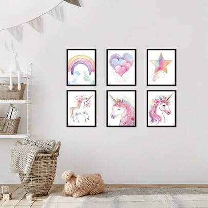 【2D平面无框海报】6张/套 - 卡通艺术海报 - 8x10英寸 - 无框，适用于办公室、卧室和客厅的墙面装饰、美学装饰和壁画艺术 | 海报墙面艺术装饰