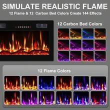 50"Ultra-Thin Silence Linear Electric Fireplace – Recessed & Wall Mounted Fireplace Heater With 12 Adjustable Flame Colors, Remote Control, Log & Crystal Options, 750W/1500W - 50inch - View 4
