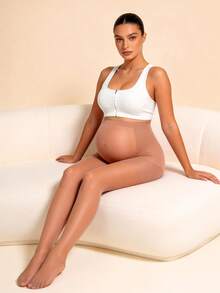 Hart & Haze 1pc Skin-Tone Semi-Transparent Maternity Pants, Soft Belly Support & Lift Design, Suitable For Early, Middle, Late Pregnancy And Postpartum, Comfortable For Home & Leisure Wear - Apricot - View 2