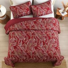 3 Pieces Boho Quilt Set Queen King Size, Red Paisley Pattern Bedspread Coverlet Set, Lightweight Microfiber Bohemian Bedding Set For Wedding Items, Valentines Day Home Bed Room Decor, Mothers Day Gift, All Season - RED 02 - 查看 2