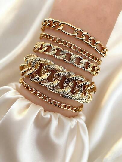 Conjunto de pulseras exageradas de múltiples cadenas doradas, para usar en capas