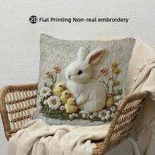 1pc Rabbit & Floral Print Decorative Pillow Cover (Printed Pillow Design), Featuring Cute Rabbit, Chicks And Floral Patterns, Zippered Plush-Like Cushion Cover, Bedroom Decor | Adorable Style | Easter Decor, Machine Washable For All Seasons, Suitable For Bedroom, Living Room, Car, Sofa, Bed, Seat Decoration - Multicolor - View 4