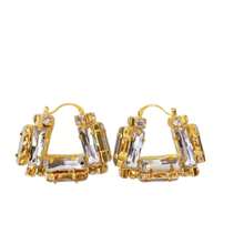 1 Pair Statement Large Square Crystal Hoop Earrings, Shiny Geometric Crystal Earrings For Women, Wedding Party Jewelry Gift - Gold - View 5