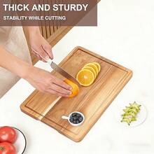 1 件装大型加厚木质砧板，边缘光滑圆润，配有结实手柄，带有导流槽防止汁液溢出，非常适合处理肉类、奶酪、面包、蔬菜、水果——是家庭和专业厨房的完美厨师礼物（红木色） - 金色 - 查看 5