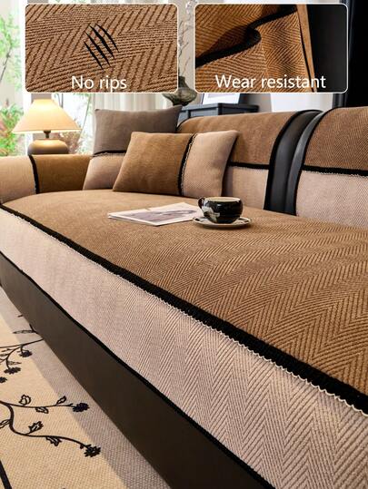 1 件舒适雪尼尔沙发垫套，四季通用现代简约防滑沙发座垫，防尘易清洁，柔软不褪色，宠物友好型沙发保护套，可调节，适用于转角沙发、卧室、办公室、客厅家具