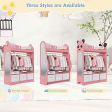 HEDOAJIM Kids Armoire With Mirror, Dress Up Closet With Storage Bins And Shelves, Princess And Costumes Wardrobe For Bedroom, Kids Room - Pink - View 5