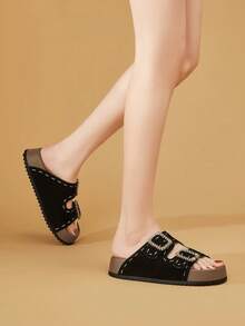 Women's Sandals, New Casual Versatile Round Toe Buckle Thick Bottom Retro Breathable Sandals - Black - View 5