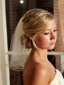 Single Layer Lace Trim Bridal Veil, Minimalist Design Simple Wedding Dress, Light White Headpiece, Minimalist Style Veil - Multicolor - View 7