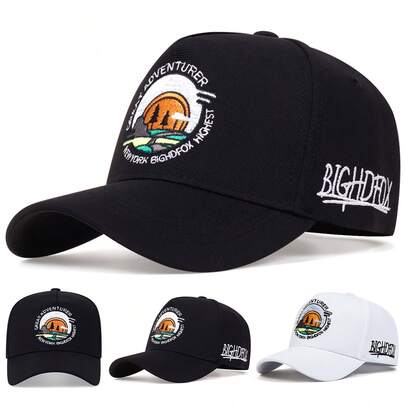 1pc Men's BIGHDFOX Letter Forest Embroidery Trucker Hat, Casual Baseball Cap, Outdoor Sun Protection, Suitable For Spring, Autumn, Travel, Beach