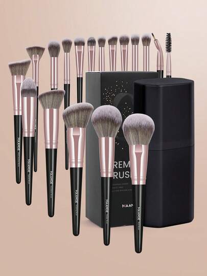 MAANGE 18pcs Professional Makeup Tools Including 18pcs Professional Makeup Brushes Set+1pc Storage Box,Travel Makeup Brush Set Accessories,Foundation Brush Powder Brush Blush Brush Concealer Brush Contour Brush Nose Contour Brush Eye Shadow Brush Eyebrow Brush Eyeliner Brush Lash Brush Highlighter Brush Detail Brush,Smudge Brush,Using Soft Fibers And Gentle On The Skin,At Home Or On-The-Go,Gift For Women & Girl Travel Makeup Brush Set