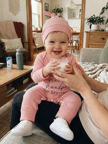 Newborn Baby Boys Girls Hospital Going Home Outfit Baby Shower Outfit For Grandma Grandpa Clothes Hand Picked For Earth By My Grandpa Grandma In Heaven Rib Knit Romper Jumpsuit Hat Set - Ông nội màu hồng - Xem 2
