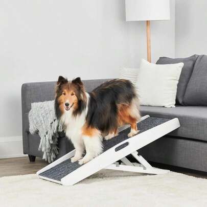 Carlson 395" Indoor Pet Ramp, White, Collapsible, Adjustable Height, Includes Handles, Non-Slip Carpet, And Rubber Feet