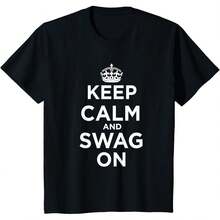 Women Keep Calm And Swag On T-Shirt Short Sleeve T-Shirt Crew Neck T Shirt For Summer, Casual Short Sleeve Tee  S-XXXL - 黑色 - 查看 7