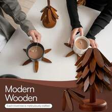 Foldable Heat-Resistant Tree Trivet Set -8 Wooden Trivets & 1 Stand Heat Multipurpose Resistant Foldable Design - Kitchenware Tableware Coasters Durable High-Quality Solid Wood Ideal For Hot Dishes, Pots, Bowls, Teapots Kitchen Decorative Placemat - 5 Trivets +1 Stand - View 7