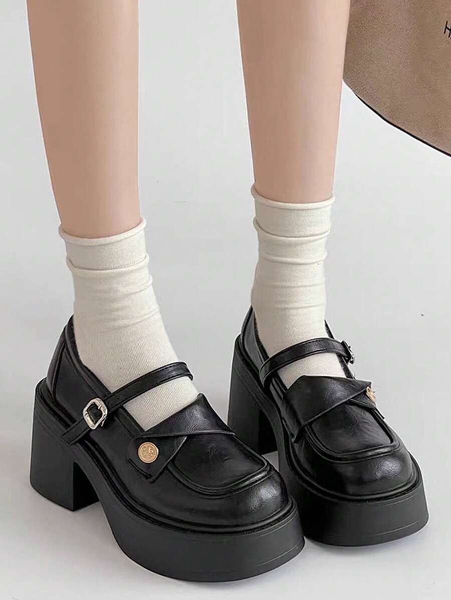 8厘米厚底洛丽塔乐福鞋，朋克哥特洛丽塔风格玛丽珍女鞋 - 黑色 - 查看 1