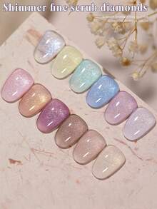 2026新款12毫升容量情人节礼物夏季梦幻美人鱼超细春季闪粉水钻云锦碎钻超细闪粉凝胶超闪亮梦幻糖果冰透明闪粉凝胶指甲油，季节星光闪粉磁性持久美白美甲 - 彩色 - 查看 2