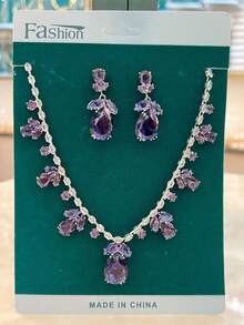 3pcs Zirconia Luxury Necklace, Earrings & Pink Tulip Jewelry Set, Fashionable Blooming Outfit Accessory - Multicolor - View 17