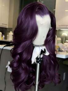 Dark Purple Water Wave Human Hair Wig For Women 13x4 HD Transparent Lace Front Wigs Human Hair Violet Purple Colored Body Wave Wigs Human Hair Natural Looking Brazilian Remy 250 Density Pre Plucked With Baby Hair Natural Hairline - 紫色的 - 查看 2