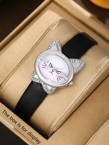 猫咪造型女童石英表，独特可爱猫脸表盘，理想礼物 - 彩色 - 查看 5