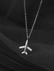 1件S925纯银飞机造型吊坠项链，适合儿童佩戴，低过敏性，飞机俱乐部及立方氧化锆项链，适合作为女孩周年纪念派对生日礼物 - 飛機 - 查看 9