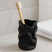 Modern Asymmetric Bathroom Storage Rack - Toothbrush & Toothpaste Holder, Countertop Or Vanity Organizer, Hygienic Decor, Easy Clean Black Toothbrush Stand, No Assembly Required, Durable Plastic Material - Multicolor - View 2