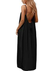 Womens Summer Casual Sleeveless Backless Cami Sundress 2026 Vacation House Dress - 黑色 - 查看 2