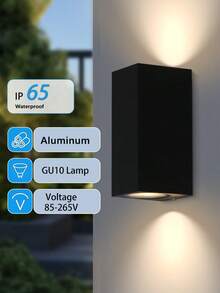 CANMEIJIA LED Garage Light, Outdoor Wall Light With GU10 Socket, Floodlight, Aluminum Decorative Courtyard Light, Indoor Wall Lamp, Outdoor Waterproof IP65 Home Lighting, Path Light, Square Wall Lamp Suitable For Outdoor Patio/Stairs/Street/Indoor/Garden/Living Room/Bathroom/Kitchen/Bedroom/Hallway/Interior Wall/Exterior Wall - 黑色 - 查看 8
