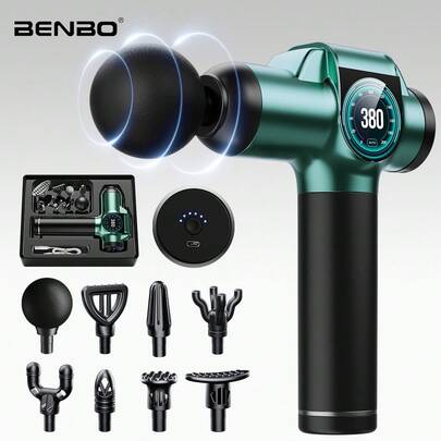  BENBO按摩枪，背部按摩器，缓解疼痛，配有多个按摩头，灰色和绿色可选。可在办公室、家中或旅行中使用。是馈赠亲朋好友的理想之选。