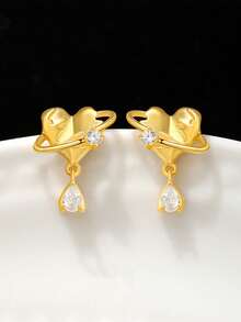 1 Pair S925 Sterling Silver Zirconia Heart Shaped Stud Earrings, Minimalist Chic Heart Earrings - Earrings - View 2