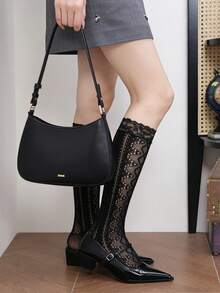 1/2/3 双复古网球风格蕾丝中筒袜，精致蕾丝边透明小腿袜，显瘦百搭 - 彩色 - 查看 4