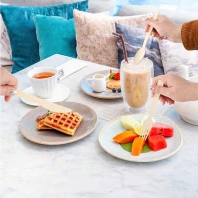 Natural Bamboo Salad Knife, Fork And Spoon Set, Western Tableware, High-Quality Bamboo Cutlery, Suitable For Weddings, Parties, Snacks, Country Style, Natural Picnic Utensils