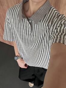 1 Áo Polo Nam Màu Đen Trắng Họa Tiết Răng Chóp, Chất Liệu Vải Dệt Kim Cao Cấp, Thoáng Khí & Chống Xù Lông, Phong Cách Cổ Điển Sang Trọng, Phù Hợp Cho Đi Làm Hàng Ngày & Các Dịp Công Sở. - trắng - Xem 6