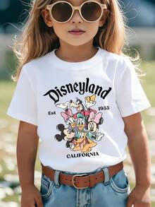 Summer Tops,Disneyland Print Graphic Tee, Perfect For Cute Girls. Teen Girl Gift,Comfortable And Breathable Children's Short-Sleeved T-Shirt. 180g Pure Cotton Children's Clothes,Suitable For Both Boys And Girls.Suitable For Daily Wear, Vacations, Outdoor Activities, And As A Children's Gift. - White - View 2