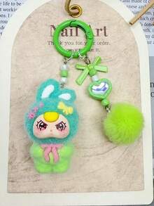 1pc New Flocked Ombre Asymmetric Ear Keychain, Fashionable Cute Cartoon Accessory, Bag Charm Keyring - Multicolor - View 19