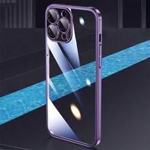Hadaasi 1pc Purple Anti-Fall Lens Protection Electroplated Hard Case With Dust Net, Ultra-Thin Transparent Phone Case Compatible With IPhone 17e/17Pro/17ProMax/17Air/17/16Pro/16ProMax/16Plus/16/15Pro/15ProMax/15Plus/15/14Pro/14ProMax/14Plus/14/13Pro/13ProMax/13/12Pro/12ProMax/12/11ProMax/11/11Pro/XSMax/XR/XS/X - Purple - View 3