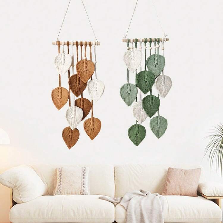 1 tấm/bộ tranh treo tường phong cách Boho, họa tiết lá đan thủ công, dây thừng cotton trang trí tua rua, thích hợp cho phòng khách nhà nghỉ, phòng ngủ, phòng trưng bày, quán cà phê, tạo không gian thư giãn như đang đi nghỉ dưỡng. - Xem 2