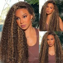 VIOLLY 24 Inch Jerry Curly 13x6 HD Transparent Lace Frontal Ear To Ear Free Parting 200% Density Melted Hairline Baby Hair Pre Plucked Pre Bleached Knots Brown Ombre Highlight Honey Blonde Synthetic Hair Blended Human Hair Wig Gift Ideas For Women - SP4/27 - View 9