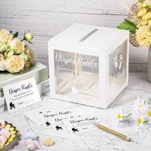 51 Diaper Raffle Tickets With Box For Baby Shower Game Invitations Diaper Raffle Card For Gender Reveal Baby Shower Party Decoration Table Centerpiece(Clear White) - 紫色 - 查看 11
