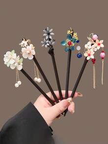 5 Stück/Set Chinesischer Retro-Stil Quasten Haarclip, elegantes Hanfu Haaraccessoire, Dutt-Stab Haarnadel - Hochwertiges Design, minimalistisch chic, Legierung Material, einfach zu verwenden, schönes Geschenk (Der Stil und die Position der Kunstperlen im Modell G können sich zwischen den Chargen leicht unterscheiden), Hochzeitsartikel, Haarzubehör, Kopfschmuck - Verschiedenfarbig - Übersicht 13
