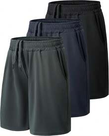 3 Pack Athletic Basketball Boys Shorts - Teen Black Soccer Running Baseball Quick Dry Shorts With Pockets For Youth - A-黑色/深灰/海軍藍 - 查看 6