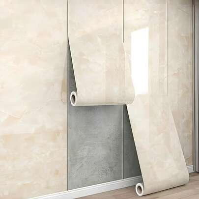 1卷大理石纹自粘墙纸，适用于台面，可撕贴，适用于浴室、厨房、房车等，防水乙烯基材质，自粘可移除，可用于橱柜架衬垫、装修贴纸、墙板、墙纸、春季家居装饰品，让您的家焕然一新，节日装饰贴纸，生日毕业礼物