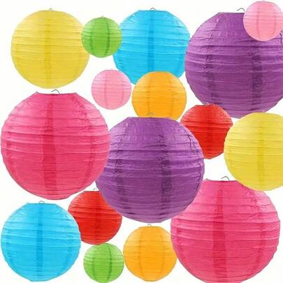 16pcs Rainbow Color Chinese Style Hanging Paper Lanterns Decor, Suitable For Carnival, Mexican Party, Birthday, Wedding Anniversary, Shop Decoration, Festival Party Background, Room Decor, Bedroom Decor, Home Decor, Wall Decor